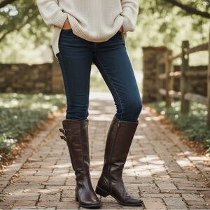 Paul Green Brown Riding leather boots buckles US size 7